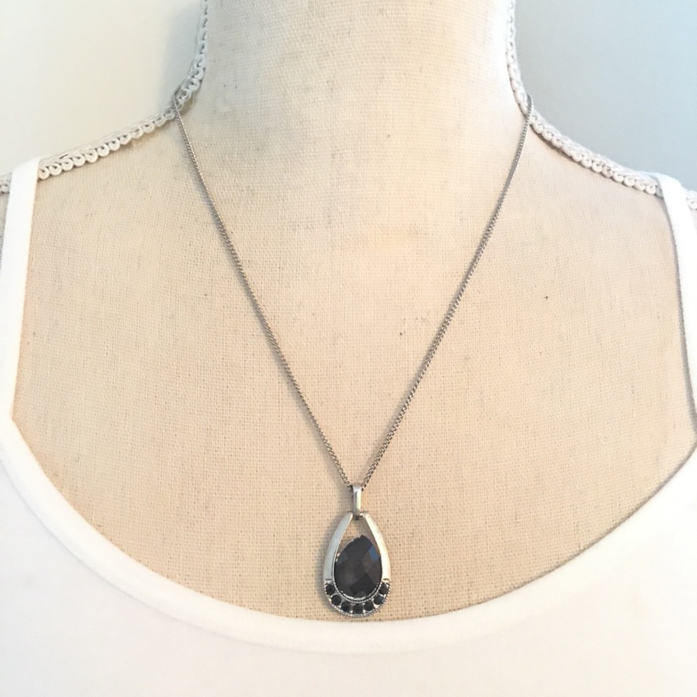 Faceted black teardrop stone pendant necklace